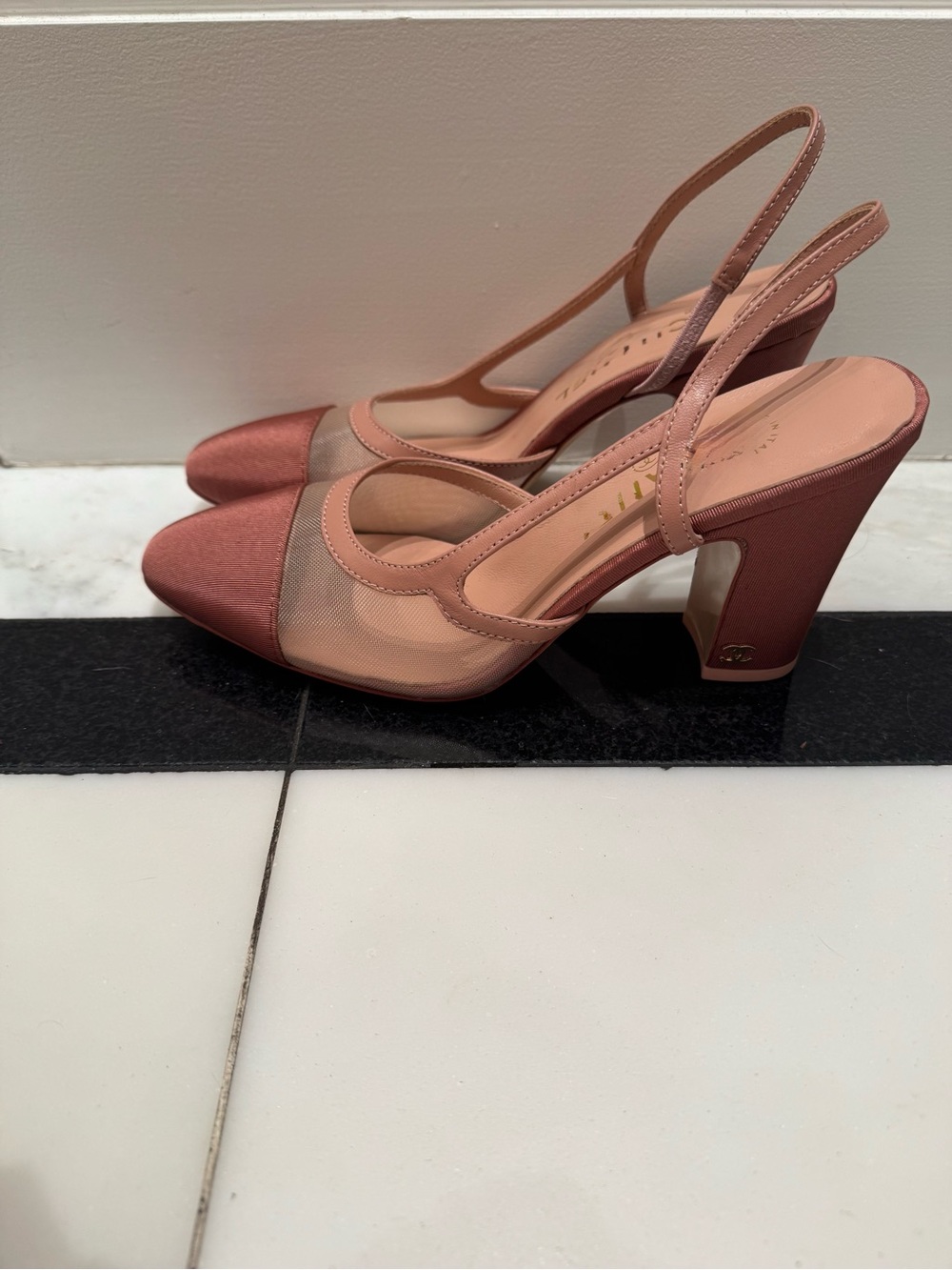 Chanel-style mesh cap toe pumps size 39